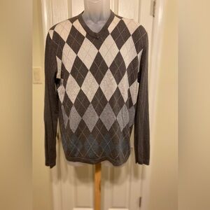BANANA REPUBLIC - Men's Silk/Cashmere Brown/Tan/Gray Argyle Sweater, Size: M